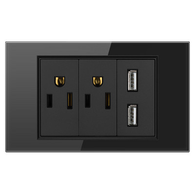 Rýchlonabíjacia zásuvka s 2 USB portami, štandard 5V, tvrdené sklo, AC110V/250V, domáca zásuvka 120*72*34