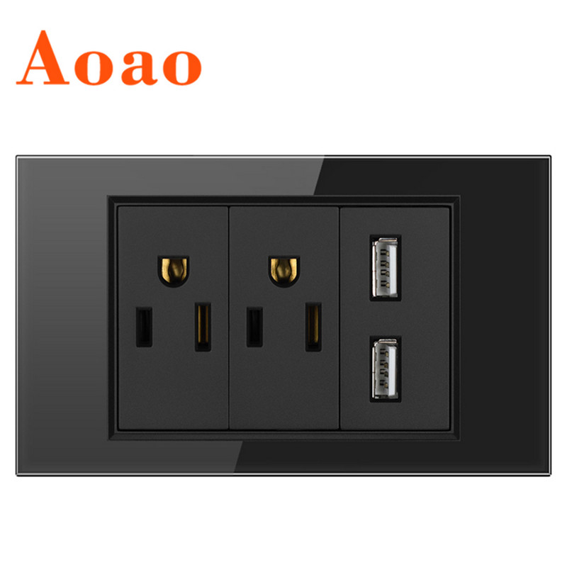Rýchlonabíjacia zásuvka s 2 USB portami, štandard 5V, tvrdené sklo, AC110V/250V, domáca zásuvka 120*72*34