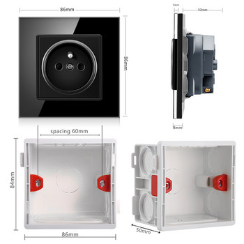 Френски стандартен щепсел, стъклена стена, френско захранване, 16a 220V заземителен контакт, врата за защита от деца