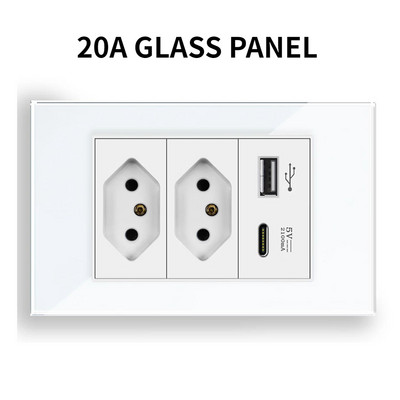 20A Brazilia Priză de perete USB Tomada&Type C Presostat de alimentare Plastic temperat/Sticlă Poziție panou Priză Jack Priză Acasă Birou