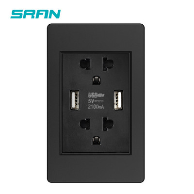 SRAN Type-C USB Dual Thailand Zásuvka 5V 2.1A PC Ohňovzdorná 118mm Panel USB C Dvojitá thajská zásuvka Biela/Čierna/Sivá