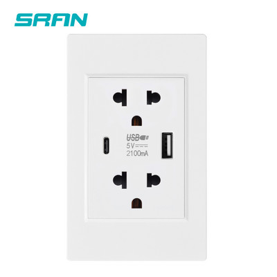 SRAN Type-C USB Dual Thailand Zásuvka 5V 2.1A PC Ohňovzdorná 118mm Panel USB C Dvojitá thajská zásuvka Biela/Čierna/Sivá