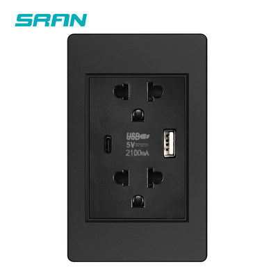 SRAN Type-C USB Dual Thailand Zásuvka 5V 2.1A PC Ohňovzdorná 118mm Panel USB C Dvojitá thajská zásuvka Biela/Čierna/Sivá