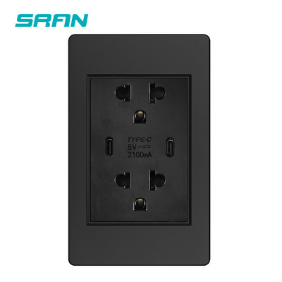 SRAN Type-C USB Dual Thailand Zásuvka 5V 2.1A PC Ohňovzdorná 118mm Panel USB C Dvojitá thajská zásuvka Biela/Čierna/Sivá