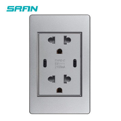 SRAN Type-C USB Dual Thailand Zásuvka 5V 2.1A PC Ohňovzdorná 118mm Panel USB C Dvojitá thajská zásuvka Biela/Čierna/Sivá