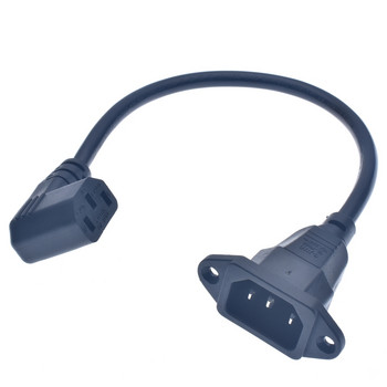 IEC320 C14 до C13 Удължителен кабел, C14 с отвори за винтове и C13 под прав ъгъл къс, 30 cm дължина, H05VV-F 3G 0,75 MM