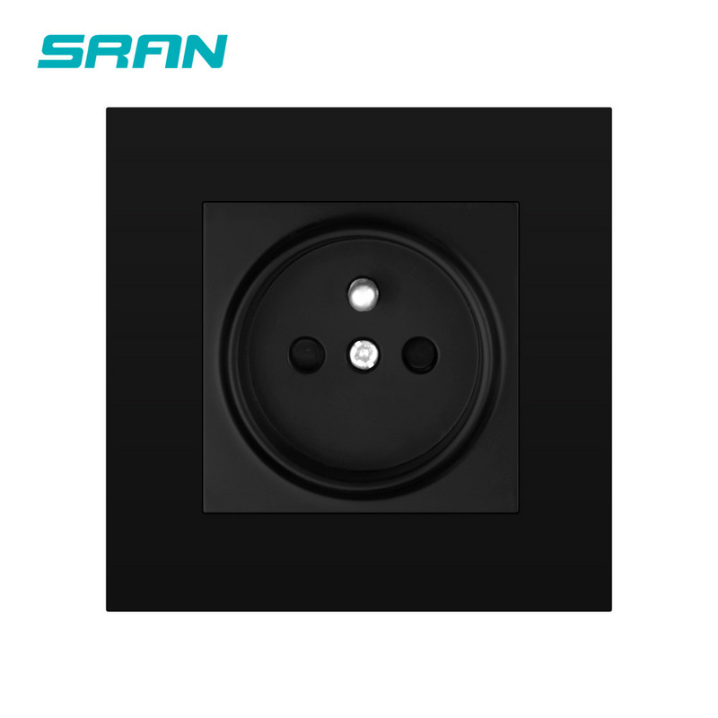 SRAN franču sienas barošanas ligzda ar zemējumu 16A kontaktligzda ar bērnu aizsargdurvīm melns/balts/zelts/pelēks datora panelis 86mm*86mm