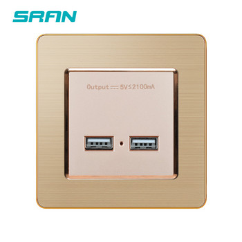 SRAN стенен захранващ контакт с двоен USB порт за интелигентно индукционно зареждане за мобилен 5V 2.1A изходен панел от неръждаема стомана