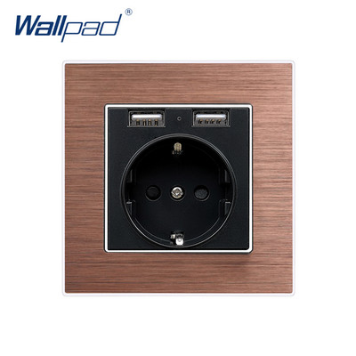 Wood EU ligzda ar 2 USB pieslēgvietām Wallpad Alumīnija dizains 5V 2.4A kontaktligzda