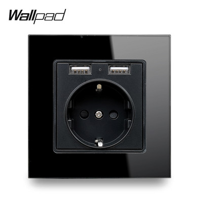 Wood EU ligzda ar 2 USB pieslēgvietām Wallpad Alumīnija dizains 5V 2.4A kontaktligzda