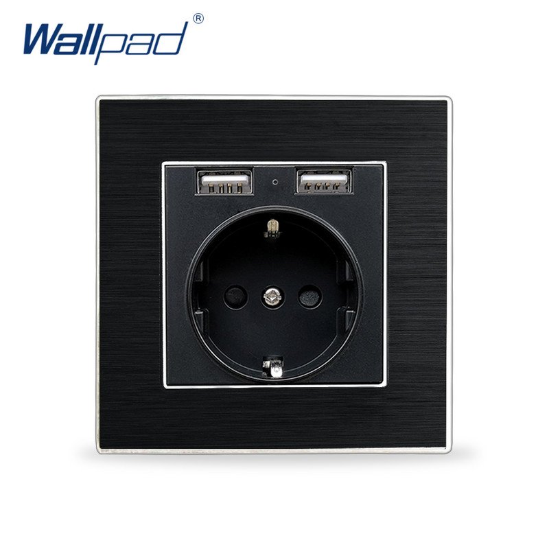 Wood EU ligzda ar 2 USB pieslēgvietām Wallpad Alumīnija dizains 5V 2.4A kontaktligzda