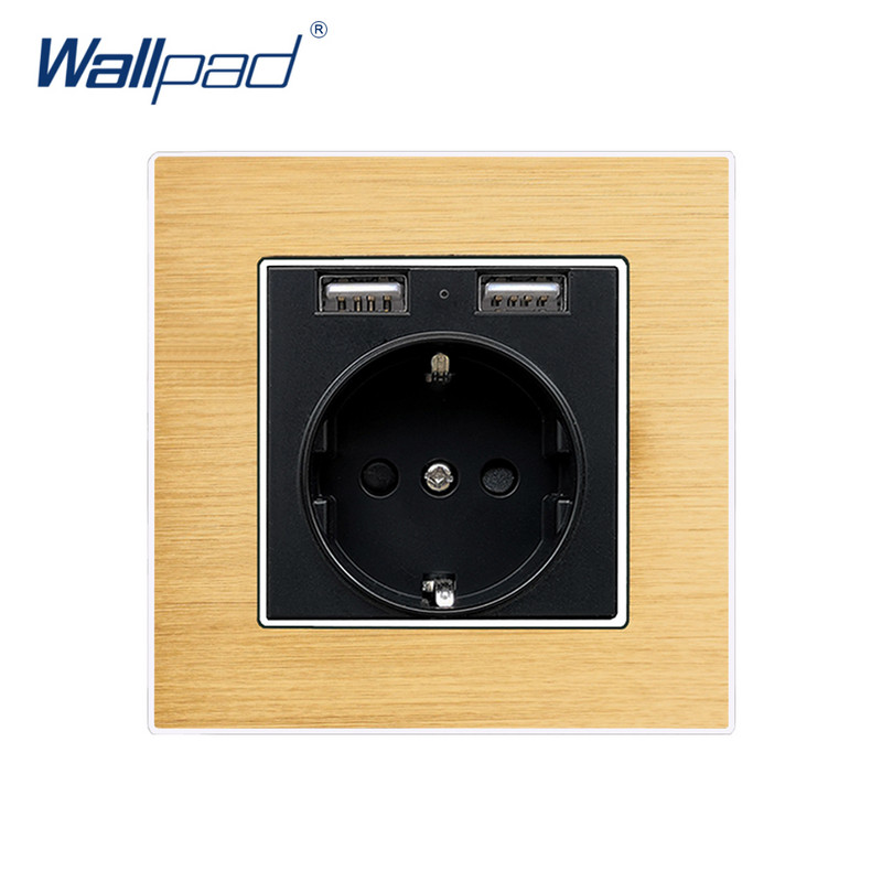 Wood EU ligzda ar 2 USB pieslēgvietām Wallpad Alumīnija dizains 5V 2.4A kontaktligzda