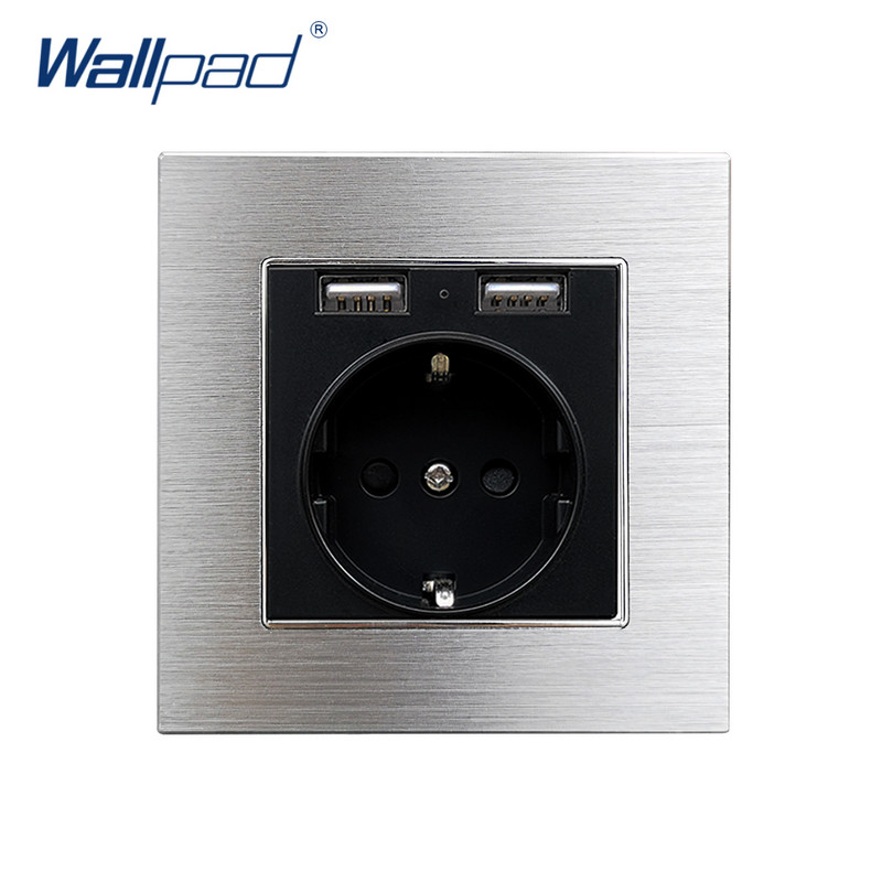 Wood EU ligzda ar 2 USB pieslēgvietām Wallpad Alumīnija dizains 5V 2.4A kontaktligzda