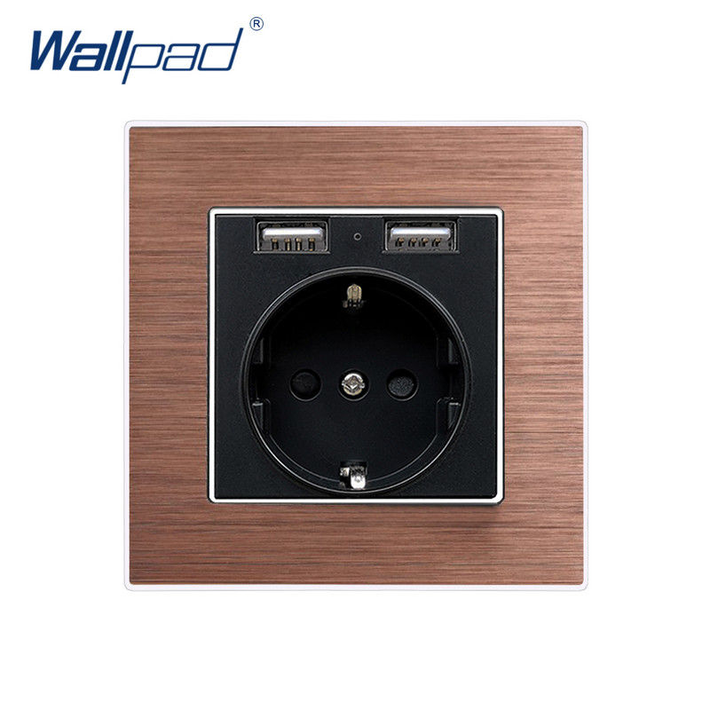 Wood EU ligzda ar 2 USB pieslēgvietām Wallpad Alumīnija dizains 5V 2.4A kontaktligzda