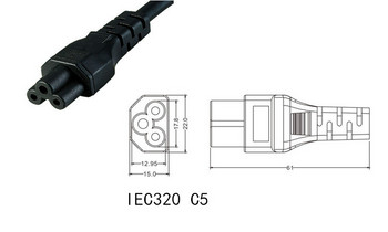 2-пинов ЕС мъжки към Iec 320 C5 женски променливотоков адаптер 2.5A предпазител, ЕС промишлен преобразувател на мощност