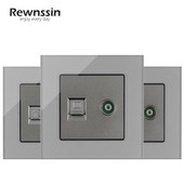 Internet csatlakozóaljzatok, szürke üvegfal fali aljzat, telefon RJ45 hálózati port PC adatcsatlakozó, vezetékes TV műhold adat csatlakozó aljzatok