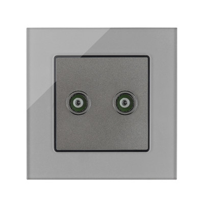 Internet csatlakozóaljzatok, szürke üvegfal fali aljzat, telefon RJ45 hálózati port PC adatcsatlakozó, vezetékes TV műhold adat csatlakozó aljzatok