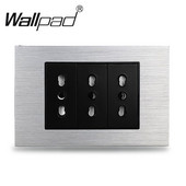 Strieborná kovová nástenná podložka s trojitou talianskou čili zásuvkou 118 * 75 mm, IT ITA 3PIN, elektrické zásuvky 110 V - 250 V