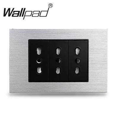 Strieborná kovová nástenná podložka s trojitou talianskou čili zásuvkou 118 * 75 mm, IT ITA 3PIN, elektrické zásuvky 110 V - 250 V