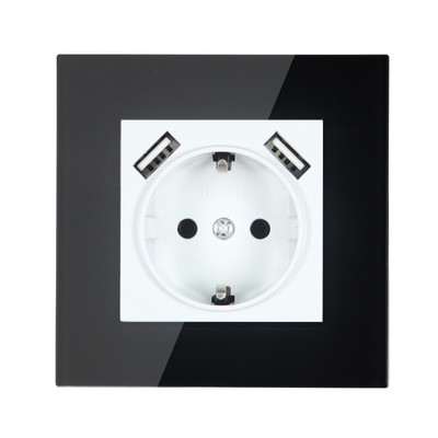 2020. aasta uus disain USB seinapistikupesa must värv akrüül Imiteeriv klaasist plaastriraam Tasuta kohaletoimetamine Topelt USB-port 5V 2A USB KDW-01