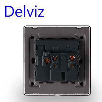 Delviz EU/UK Τυπική πρίζα γενικής χρήσης, μαύρο/γκρι, γυάλινο πάνελ, πρίζα ελέγχου 13A Πολυλειτουργική πρίζα τοίχου 3 οπών