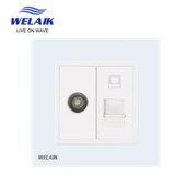 WELAIK EU 1-rámová krištáľová sklenená zásuvka RJ45 CAT6 internetová TV počítačová zásuvka 80*80 mm A18TVCOW