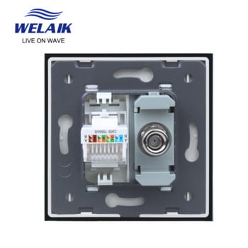 WELAIK EU 1Frame Crystal Glass-Panel RJ45 CAT6 Internet TV Компютърна розетка 80*80mm A18TVCOW