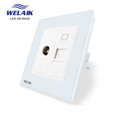 WELAIK EU 1-rámová krištáľová sklenená zásuvka RJ45 CAT6 internetová TV počítačová zásuvka 80*80 mm A18TVCOW
