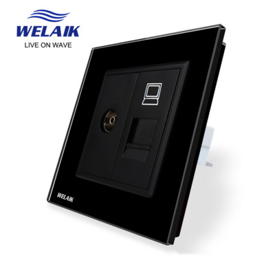 WELAIK EU 1-rámová krištáľová sklenená zásuvka RJ45 CAT6 internetová TV počítačová zásuvka 80*80 mm A18TVCOW