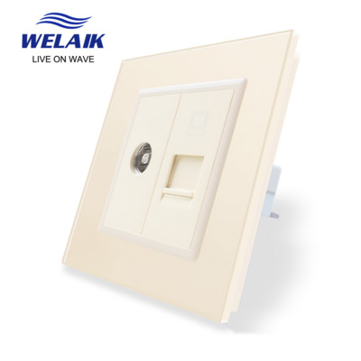 WELAIK EU 1-rámová krištáľová sklenená zásuvka RJ45 CAT6 internetová TV počítačová zásuvka 80*80 mm A18TVCOW