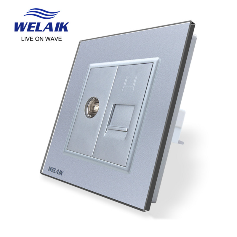 WELAIK EU 1-rámová krištáľová sklenená zásuvka RJ45 CAT6 internetová TV počítačová zásuvka 80*80 mm A18TVCOW