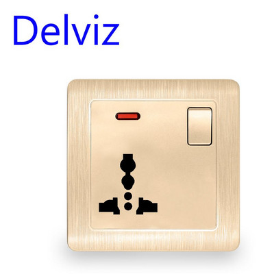 Delviz 3-caurumu universālā ligzda eu universālā strāvas ligzda ar slēdža kontrollampiņu Apvienotās Karalistes standarta zelta 13A sienas kontaktligzdas panelis