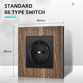 PSSRISE EU Wall Power Socket AC110-250V 16A Wood Grain Κράμα αλουμινίου Σαλόνι Υπνοδωμάτιο Υπνοδωμάτιο τοίχου Ενσωματωμένη πρίζα πάνελ 86*86mm