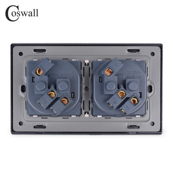 COSWALL 16A двоен стандартен стенен контакт на ЕС, луксозен електрически контакт, заземен панел от неръждаема стомана със защитна врата за деца