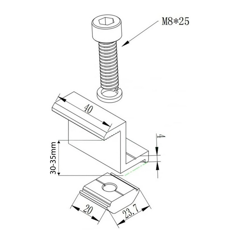 4db végbilincs, állítható 30 mm/35 mm-es fotovoltaikus napelemre szerelhető alumíniumötvözet napelemes tartókonzol bilincs tartozékok