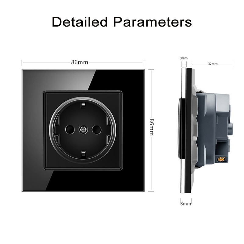 Valge/must/hall/kuldne kristallklaaspaneeli seinakontakt 16A EL-i standardne elektripistikupesa 86mm*86mm pistikupesa kodu parandamine