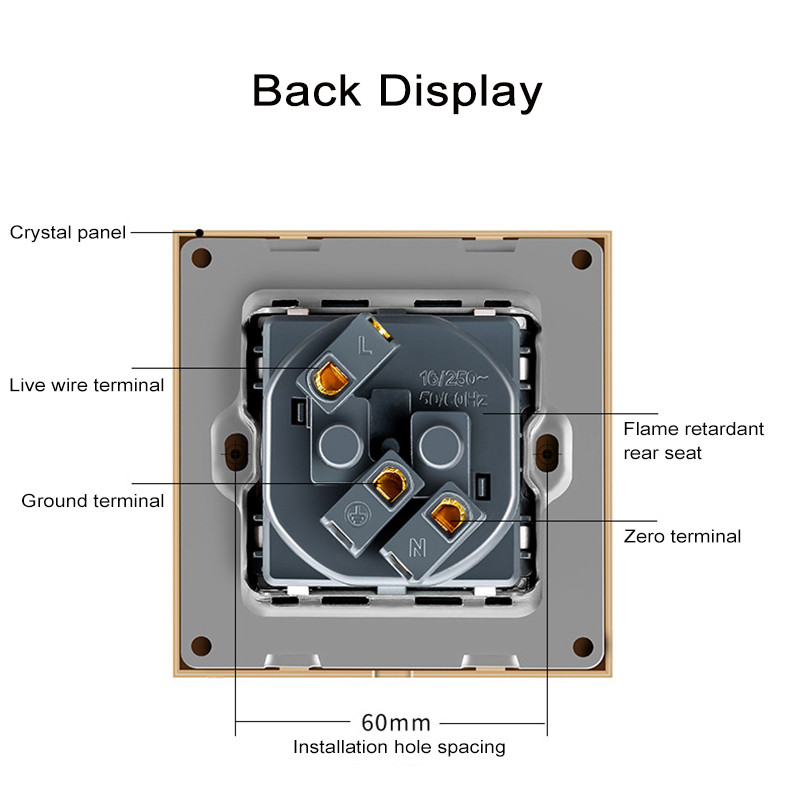 Valge/must/hall/kuldne kristallklaaspaneeli seinakontakt 16A EL-i standardne elektripistikupesa 86mm*86mm pistikupesa kodu parandamine