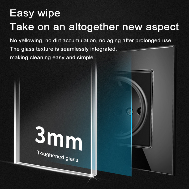 Valge/must/hall/kuldne kristallklaaspaneeli seinakontakt 16A EL-i standardne elektripistikupesa 86mm*86mm pistikupesa kodu parandamine