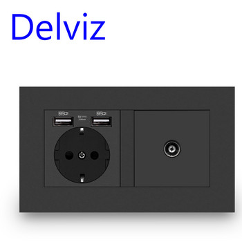 Кабелен интерфейс за стенен контакт за телевизор Delviz, декорация на дома 16A, заземен с женски жак за телевизор, 146 мм * 86 мм, стандартен за ЕС USB захранващ контакт