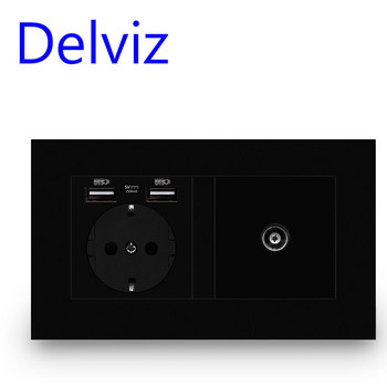 Πρίζα τοίχου τηλεόρασης Delviz Διασύνδεση καλωδίου, διακόσμηση σπιτιού 16A με γείωση με γυναικείο βύσμα τηλεόρασης, 146 mm*86 mm, πρίζα USB Standard EU