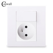 Coswall PC Panel franču poļu sienas kontaktligzda + 16A 1 Gang 1 Way On/Off Rocker Light Switch Balta Krāsa Modulārs 86*86mm