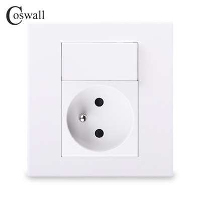 Coswall PC Panel franču poļu sienas kontaktligzda + 16A 1 Gang 1 Way On/Off Rocker Light Switch Balta Krāsa Modulārs 86*86mm
