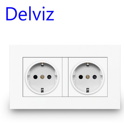 Delviz kettős konnektor, háztartási szürke paneles aljzat, beágyazott acél vázszerkezet, 146*86 mm-es méret, 16A Eu szabványos fali aljzat