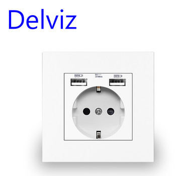 Delviz EU Standard USB Socket, υποδοχή φόρτισης κινητού τηλεφώνου, 86mm 16A pop υποδοχή οικιακής βελτίωσης, πρίζα 5V USB τοίχου