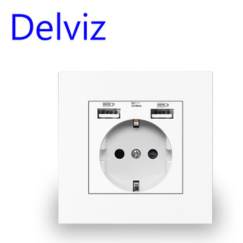 Delviz EU Standard USB Socket, Букса за зареждане на мобилен телефон, 86mm 16A поп щепсел за подобряване на дома, 5V USB стенен контакт