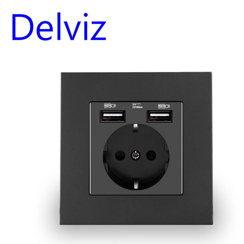 Delviz EU standard USB-pesa, mobiiltelefoni laadimispesa, 86mm 16A pop koduarenduse pistikupesa, 5V USB seinapistikupesa