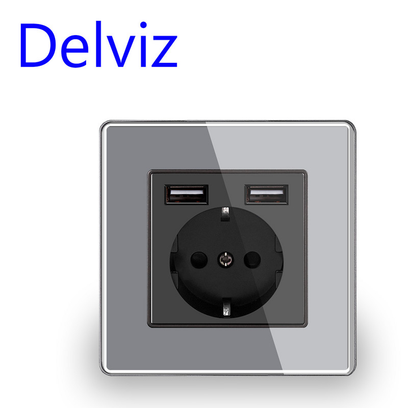 Delviz EU standard USB-pesa, mobiiltelefoni laadimispesa, 86mm 16A pop koduarenduse pistikupesa, 5V USB seinapistikupesa