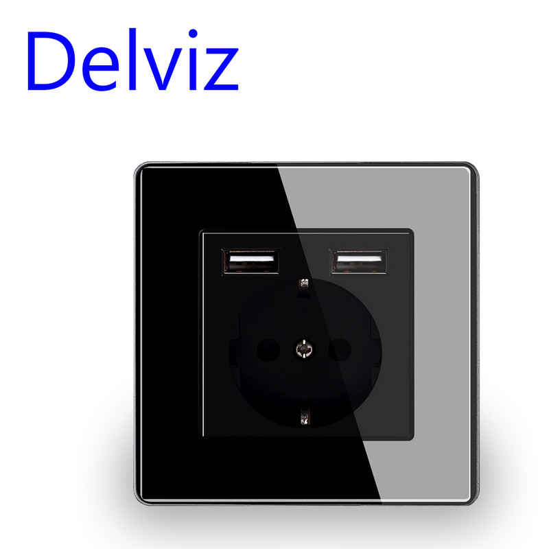 Delviz EU standard USB-pesa, mobiiltelefoni laadimispesa, 86mm 16A pop koduarenduse pistikupesa, 5V USB seinapistikupesa