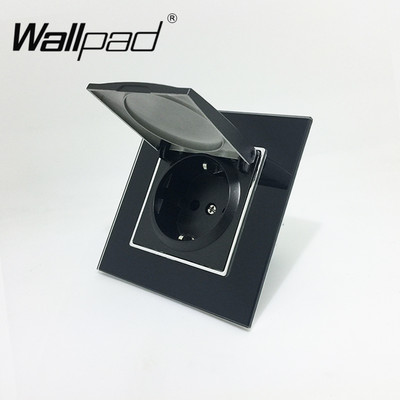 1-gangová krytka proti prachu, zásuvka Schuko 16A, luxusná nástenná podložka, čierne krištáľové sklo, 110V-250V, nástenný zdroj EU s háčikmi a klipmi