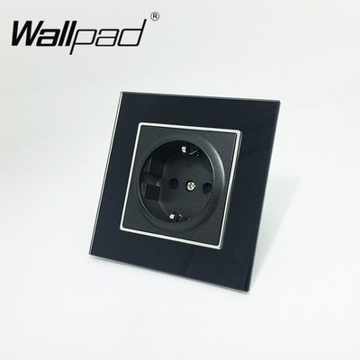 1-gangová krytka proti prachu, zásuvka Schuko 16A, luxusná nástenná podložka, čierne krištáľové sklo, 110V-250V, nástenný zdroj EU s háčikmi a klipmi